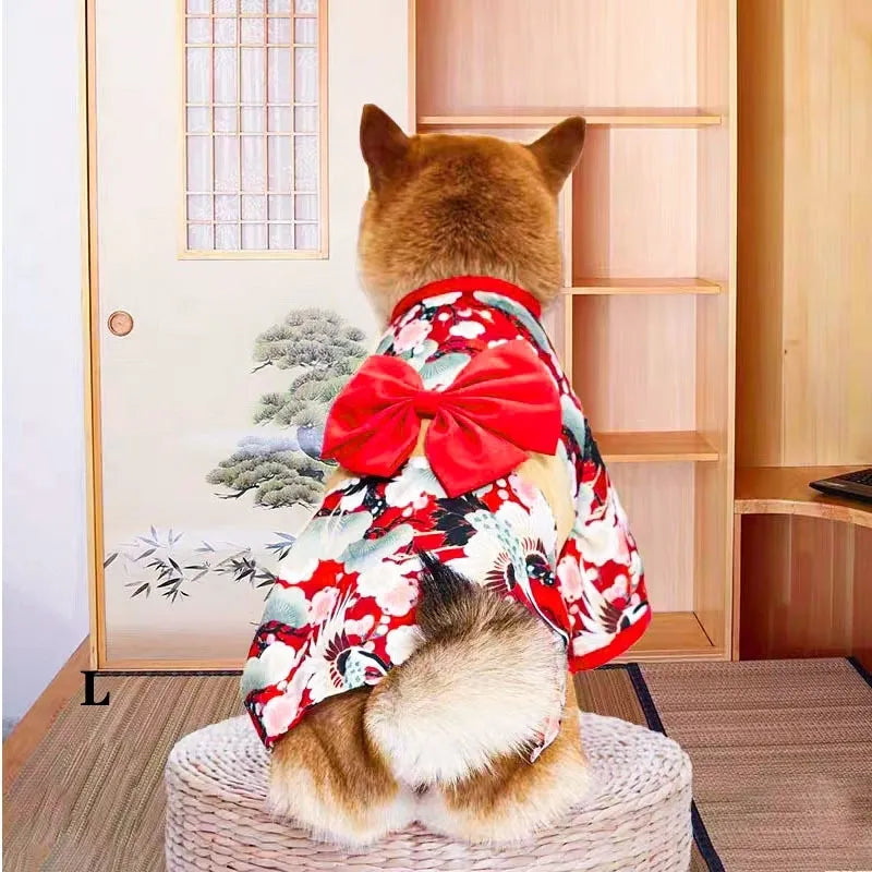 新作 和風ペットウェア 犬猫共用 鶴モチーフ 人気ネット商品 秋冬 柴犬 小型犬用
