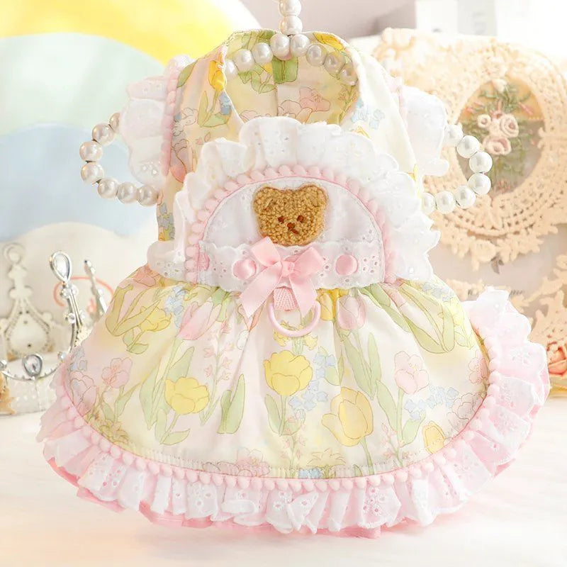 小犬用の春夏用の衣服、愛らしいプリンセスロリータドレス、ミニチュア犬と猫用のマシュマロクマのスカート